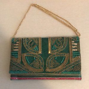 Bead the Best Green Velvet Beaded Clutch